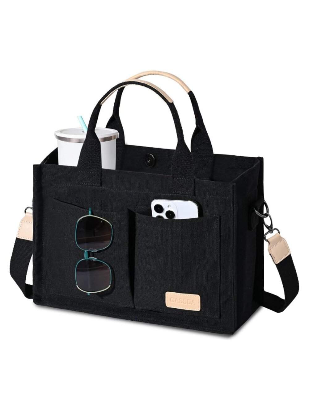 Canvas Tote Bag for Women Crossbody Satchel Purse with Pockets
